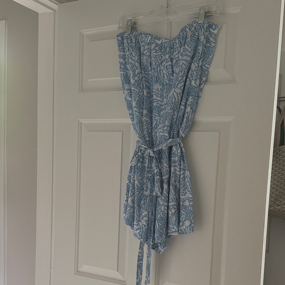 Blue Floral Strapless Romper
